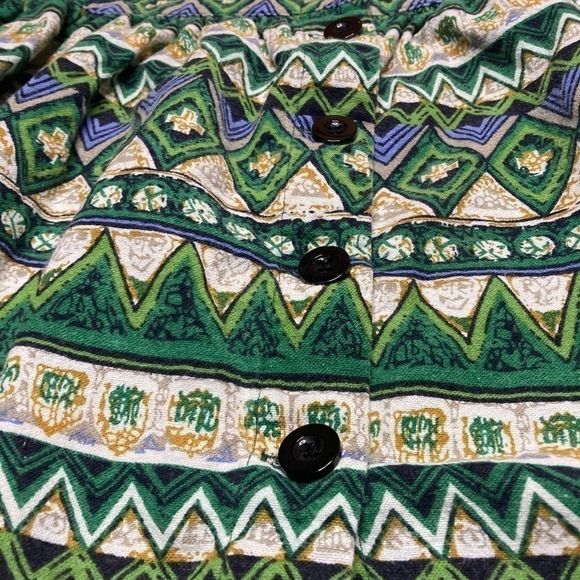 Forever 21 Boutique Green Mosaic Print Mini Skirt Sz Small Pockets Button Down - Picture 6 of 7
